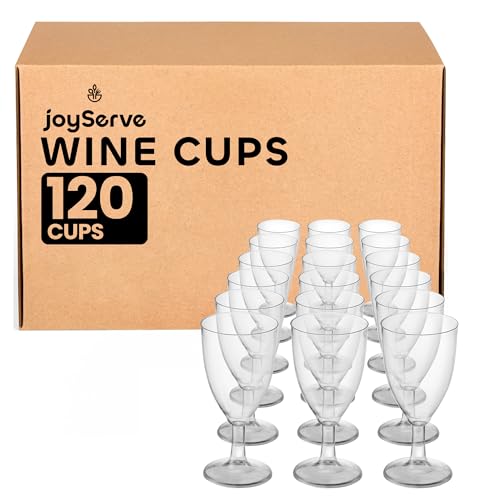 JoyServe Plastic Wine Glasses Disposable - 7 Oz Clear BPA-Free Plastic Wine Glasses with Stem, Reusable Party Wine Cups for Outdoor Parties, Weddings, Toasts, Drinks, Catering